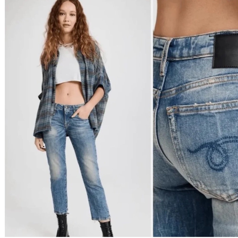R13 Blue Ankle Cropped Jeans with Vintage-Inspired Look - Picture 2 of 8